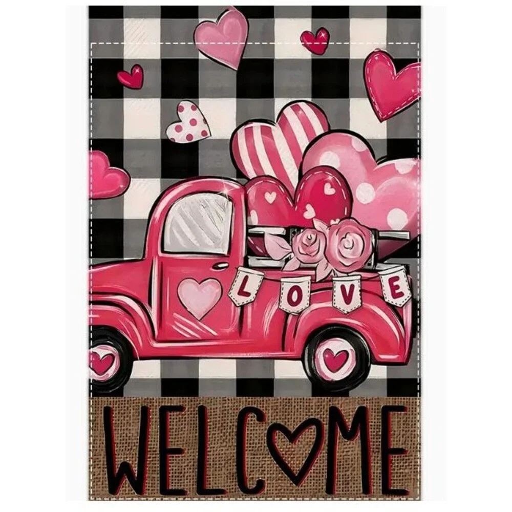 Valentine's Day Garden Flag 12x18in Burlap Double sided